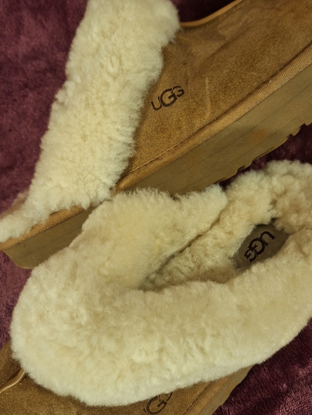UGG Chestnut Suede Shearling Slippers with Cream Lining - Picture 3 of 6